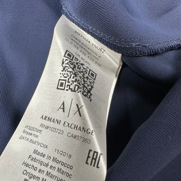 AX Armani Exchange Asymmetrical Rhinestone Top Navy Women's Size XS NWOT FLAW - Picture 6 of 11